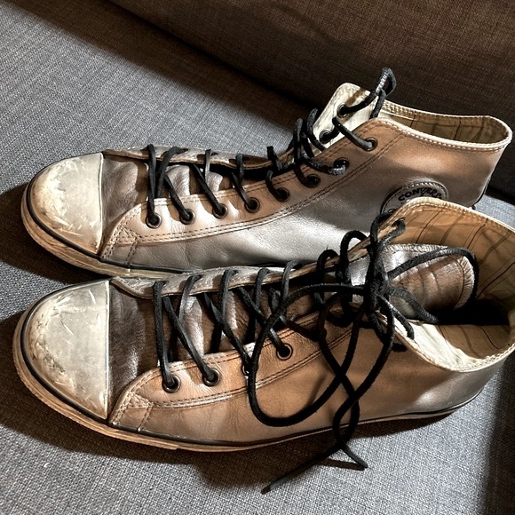 Converse x John Varvatos Leather Hi Chuck Taylor Black Metallic Silver. - Picture 2 of 9